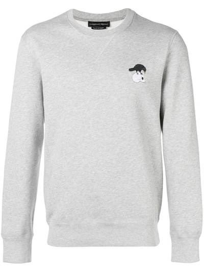 Alexander Mcqueen Embroidered Mélange Fleece-back Cotton-blend Jersey Sweatshirt In Grey