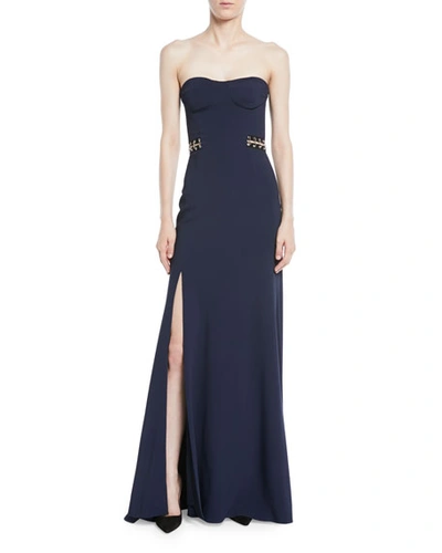 Jonathan Simkhai Strapless Crepe Bustier Gown With Grommet Details In Blue/black