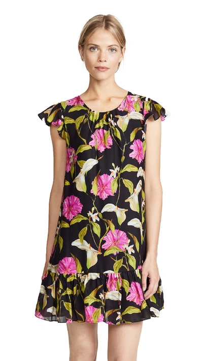 Milly Jill Floral-print Silk Flounce Dress In Multi