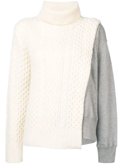 Sacai Layered Cable-knit Panel Top In Grey/cream