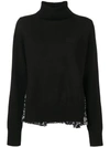 Sacai Turtleneck Wool Sweater With Bandana-print Pleated Back In Black