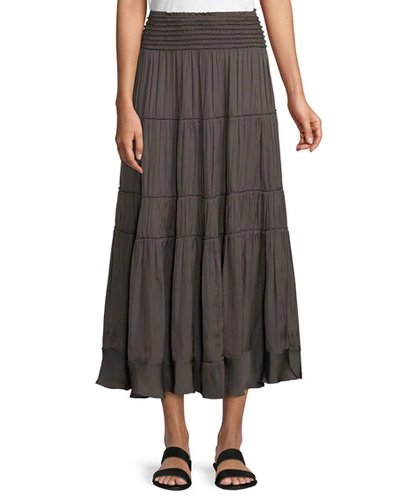 Halston Heritage Smocked-waist A-line Midi Skirt In Sage
