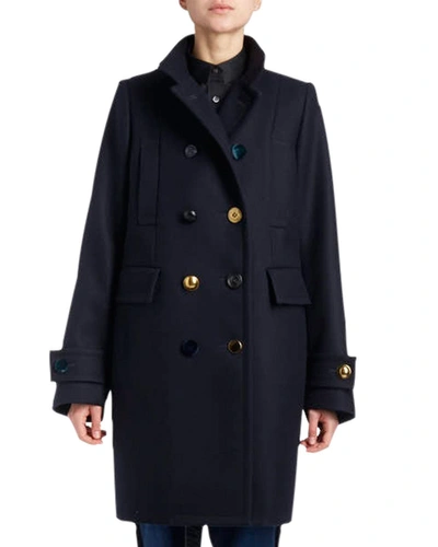 Sacai Double-breasted Wool Pea Coat W/ Assorted Buttons In Navy
