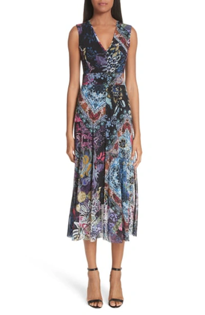 Fuzzi Floral Patchwork Print Tulle Dress In Nero