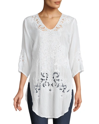 Johnny Was Arlene Eyelet Applique Top, Plus Size In White