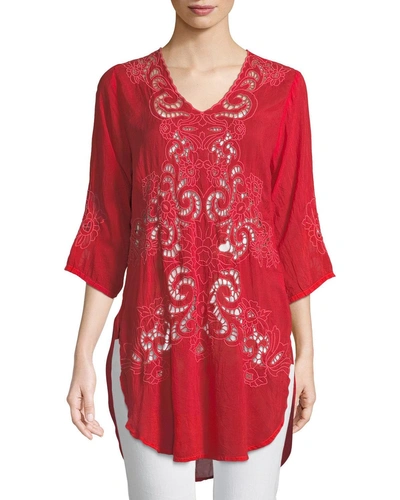 Johnny Was Arlene Eyelet Applique Top, Plus Size In Strawberry