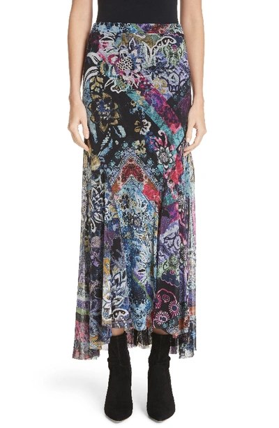 Fuzzi Floral-print Long Godet Skirt In Nero
