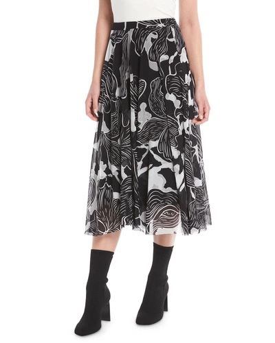 Fuzzi Graphic Floral-print Tulle A-line Skirt In Nero