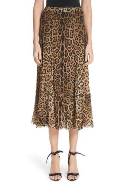 Fuzzi Leopard Animal-print A-line Tulle Skirt In Cammelo