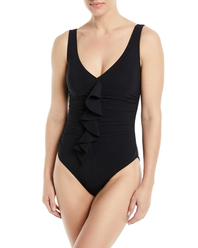 Karla Colletto Zaha Ruched One-piece Swimsuit In Black