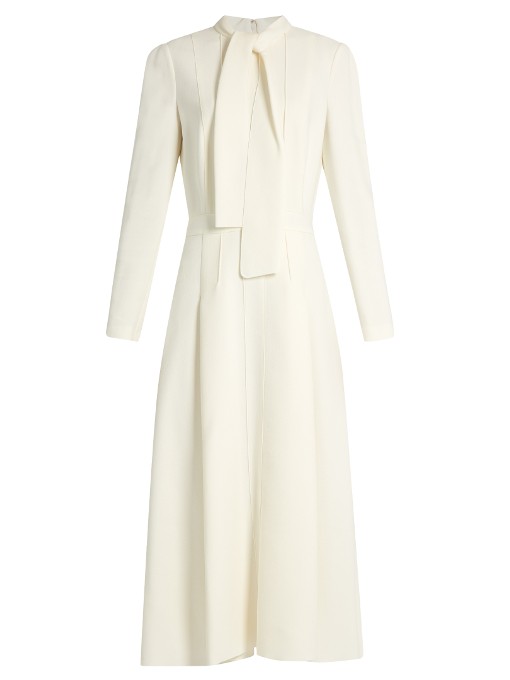 Giambattista Valli Long-sleeved Crepe Midi Dress In Cream | ModeSens