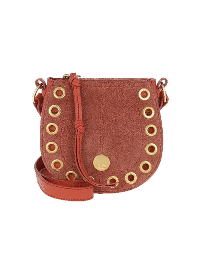 See By Chloé Kriss Mini Grommet Suede Saddle Shoulder Bag In Red Sand/gold