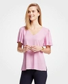 Ann Taylor Petite V-neck Flutter Sleeve Top In Vivid Pink Dahlia