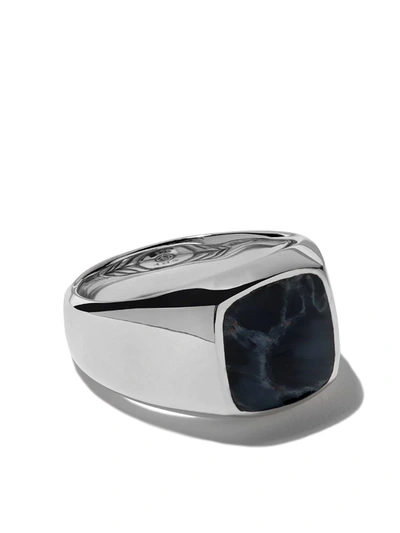 David Yurman Sterling Silver Exotic Stone Pietersite Signet Ring