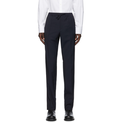 Valentino Navy Mohair Piping Trousers In Blue