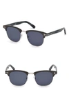 Tom Ford Laurent 51mm Round Retro Sunglasses In Matte Gunmetal / Blue