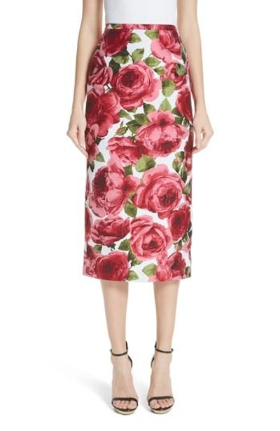 Michael Kors Floral Print Pencil Skirt In Crimson Multi