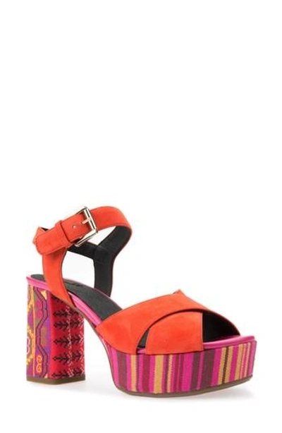 Geox Galene 3 Platform Sandal In Coral Suede