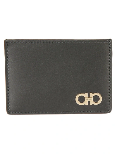 Ferragamo Logo Card Holder In Nero Gun Metal