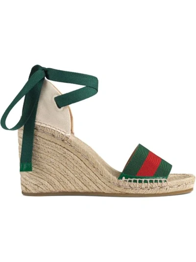 Gucci Lilibeth Striped Grosgrain And Canvas Wedge Espadrilles In Green |  ModeSens