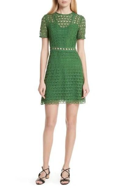 Sandro Scalloped Lace Short Sleeve Dress In Imprime