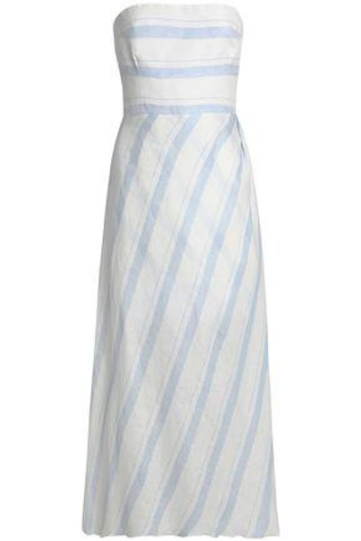 Gül Hürgel Woman Strapless Striped Linen Midi Dress Light Blue