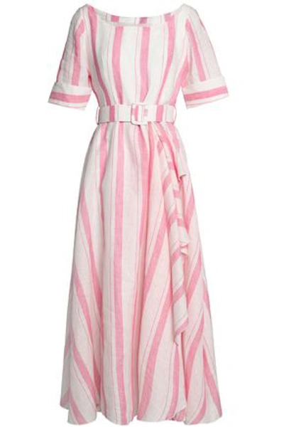 Gül Hürgel Belted Striped Linen Midi Dress In Pink