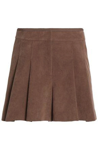 Halston Heritage Woman Skirt-effect Pleated Faux Suede Shorts Dark Brown