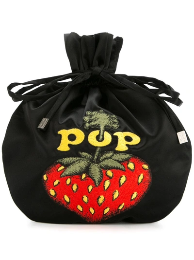 Hysteric Glamour Pop Berry Drawstring Clutch Bag In Black