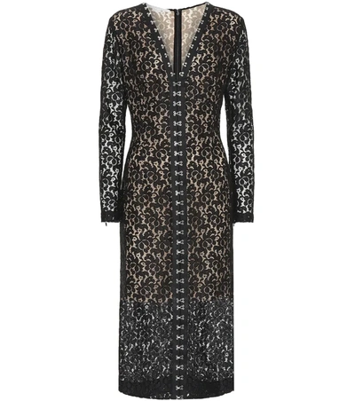 Stella Mccartney V-neck Hook-front Long-sleeve Lace Midi Dress In Black