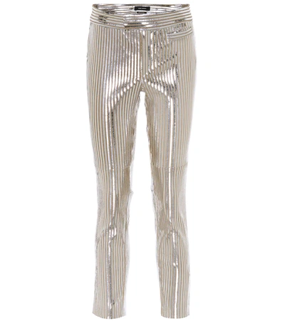 Isabel Marant Straight-leg Striped Metallic Leather Cropped Pants In Silver