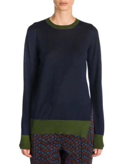 Marni Crewneck Long-sleeve Cashmere Knit Sweater In Blue