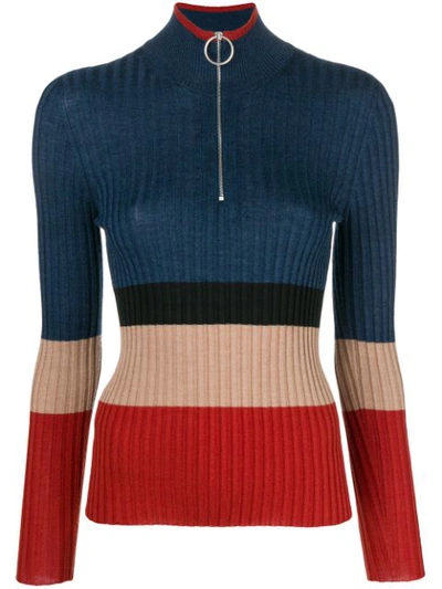Marni Long-sleeve Turtleneck Colorblocked Wool-silk Knit Sweater, Multi In Blue