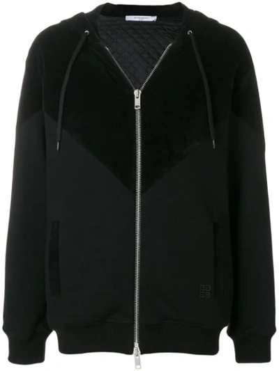 Givenchy Panelled Zip Front Hoodie In Black