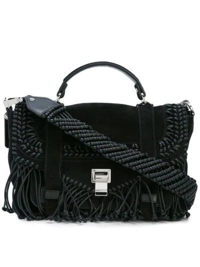 Proenza Schouler Ps1+ Medium Metallic Paper Leather Satchel Bag In Black