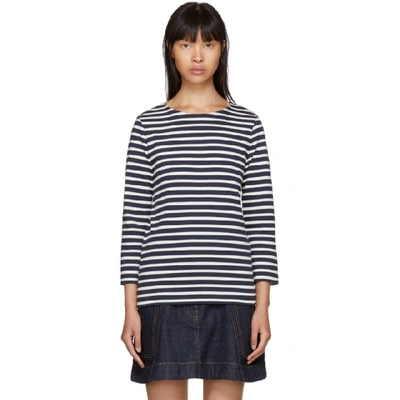 Apc Nikki Long-sleeved Striped Cotton Top In Navy