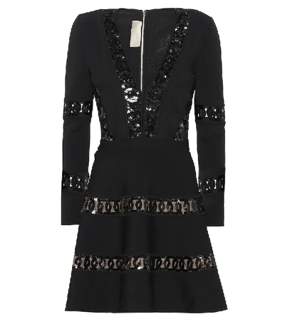 Elie Saab Long Sleeve Knit Sequin Cocktail Dress In Black