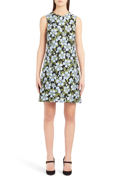 Dolce & Gabbana Sleeveless A-line Floral-jacquard Dress In Blue Floral