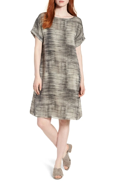 Eileen Fisher Daze Short-sleeve Printed Silk Dress, Plus Size In Limestone