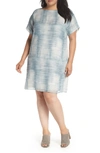 Eileen Fisher Daze Short-sleeve Printed Silk Dress, Plus Size In Blue Steel
