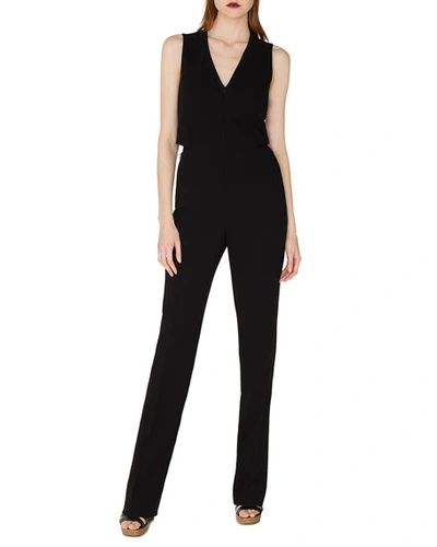 Akris Sleeveless V-neck Front-zip Straight-leg Jumpsuit