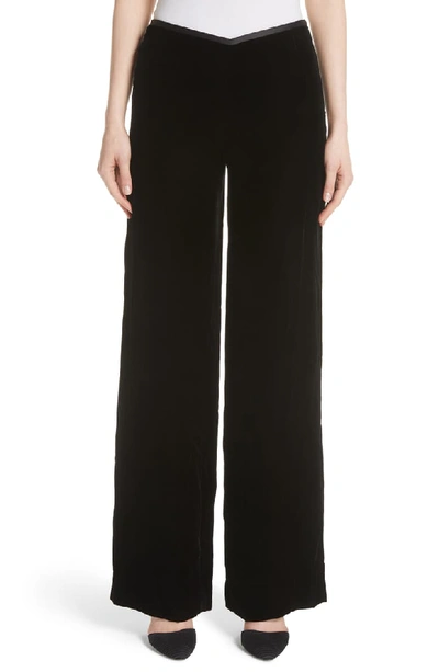 Emporio Armani Wide-leg Side-zip Velvet Pants In Black