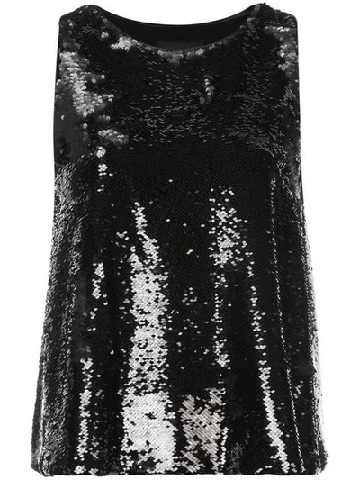 Emporio Armani Crewneck Sleeveless Sequin Top In Black
