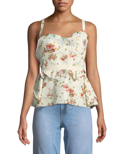 Brock Collection Rose-print Layered Corset Tank W/ Lace-up Back In Cream