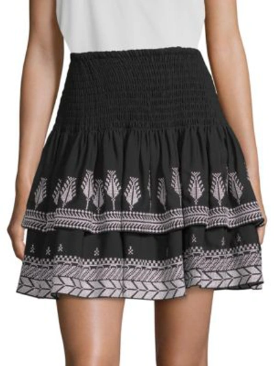 Kobi Halperin Geonna Feather Embroidery Silk Mini Skirt In Black