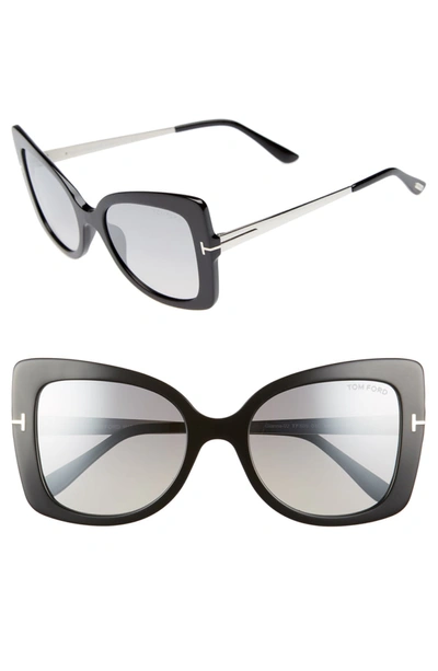 Tom Ford Women's Gianna Mirrored Square Sunglasses, 54mm In Shiny Black/smoke