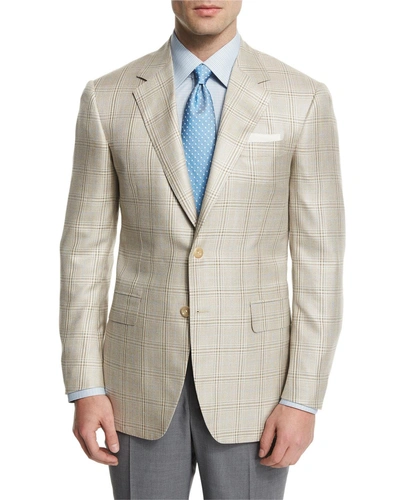 Oxxford Plaid Two-button Wool-blend Sport Coat, Tan