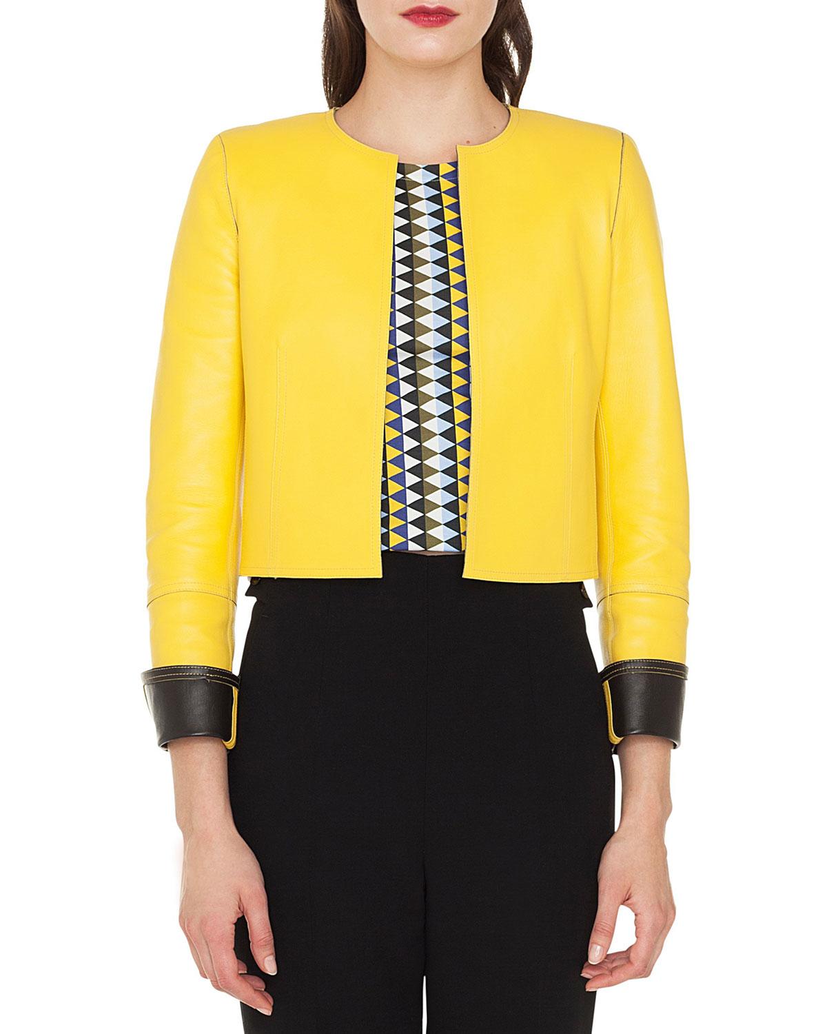 Akris Sarita No Closure Lamb Leather Cropped Bolero Jacket In