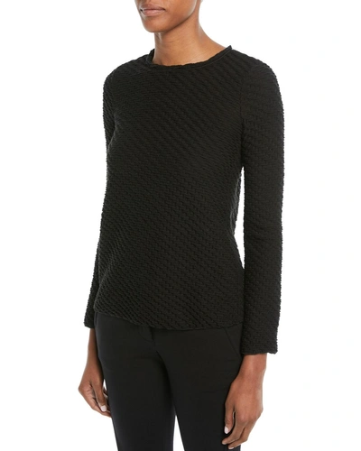 Emporio Armani Long-sleeve Boucle Wool-blend Sweater In Black