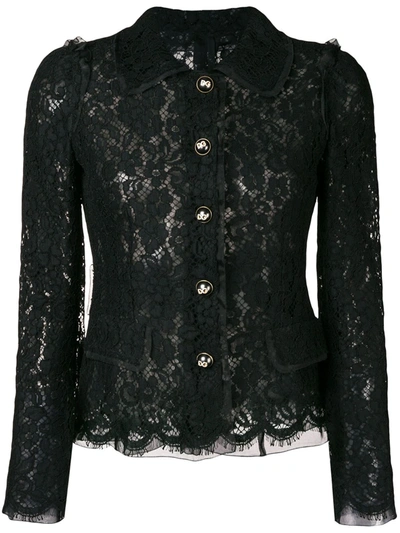 Dolce & Gabbana Button-front Long-sleeve Fitted Lace Jacket In Black